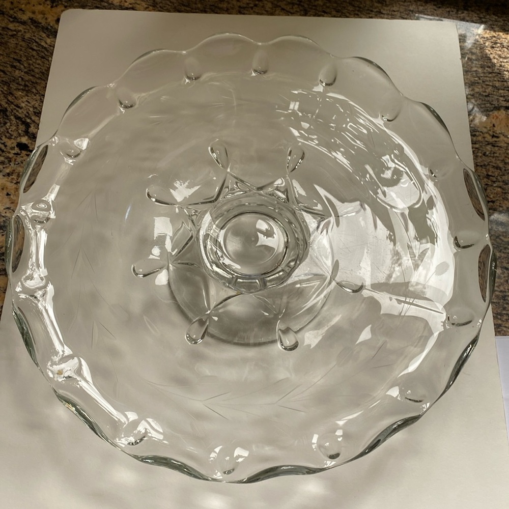 Vintage heavy glass footed cake or desert platter.